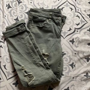Olive Green American Eagle Ripped Skinny Jeans